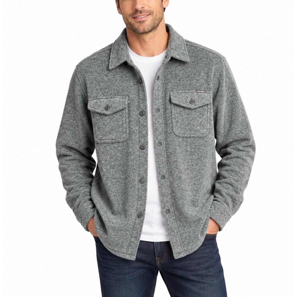 Eddie Bauer Men’s Fast Fleece Gray Heather Shirt Jacket Tall Large NWT